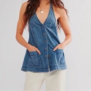 Free People denim scout halter top XS